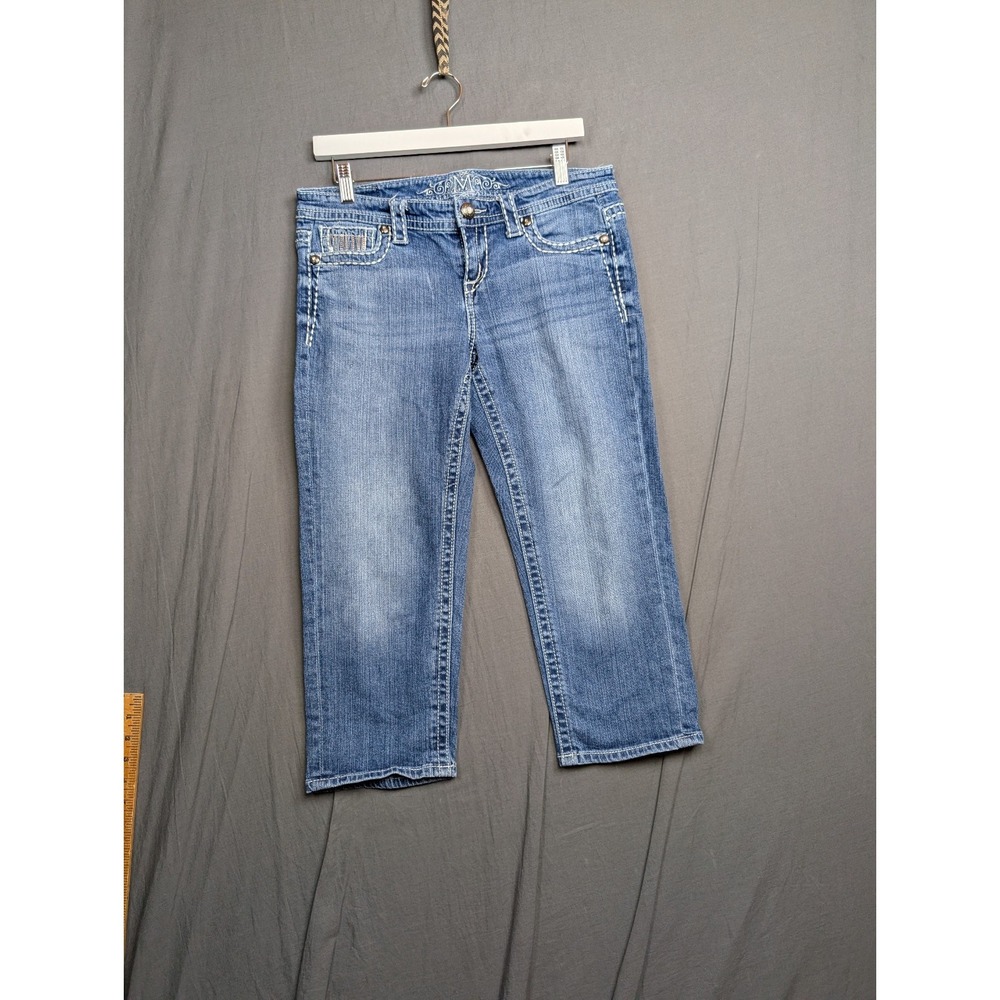 M Women's Size 9/10 R Capri Embroidered Embellished‎ Cross Flap Pocket Denim